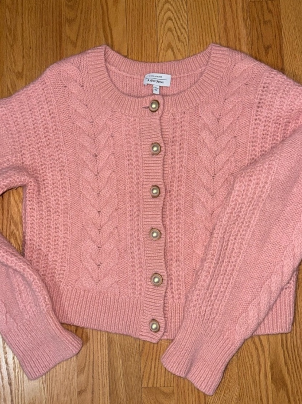 & Other Stories Blush Pink Cable-Knit Pearl-Button Cardigan